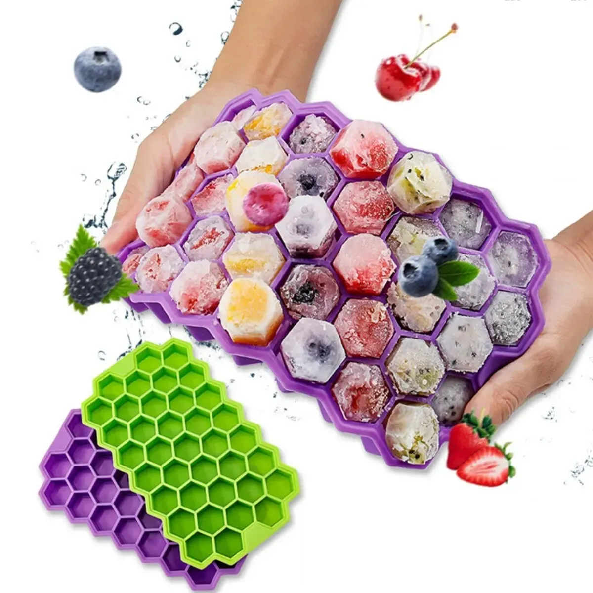 Plateau à glaçons en silicone nid d'abeille avec couvercle, 37 cellules, empilable et démoulage facile 5
