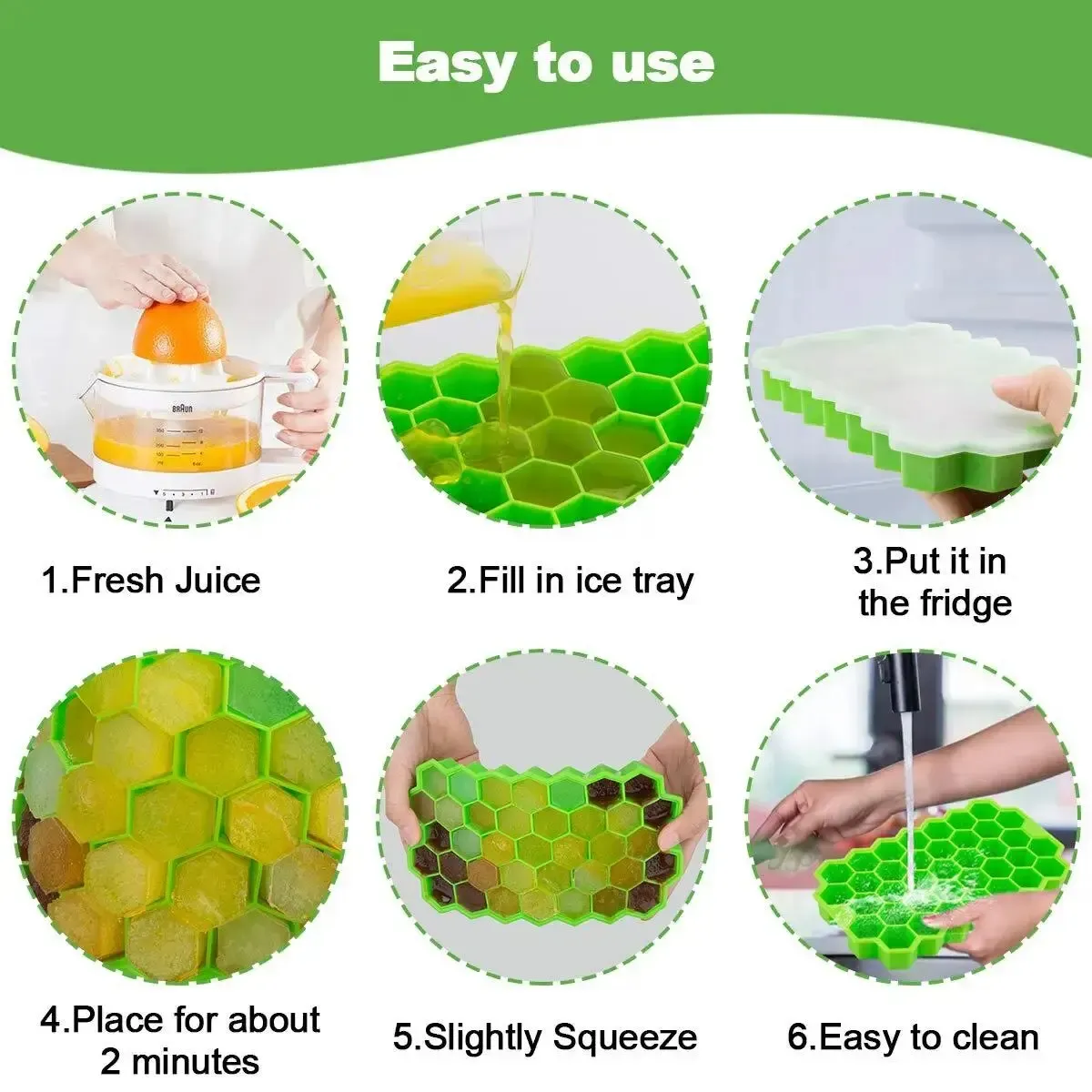 Plateau à glaçons en silicone nid d'abeille avec couvercle, 37 cellules, empilable et démoulage facile 6