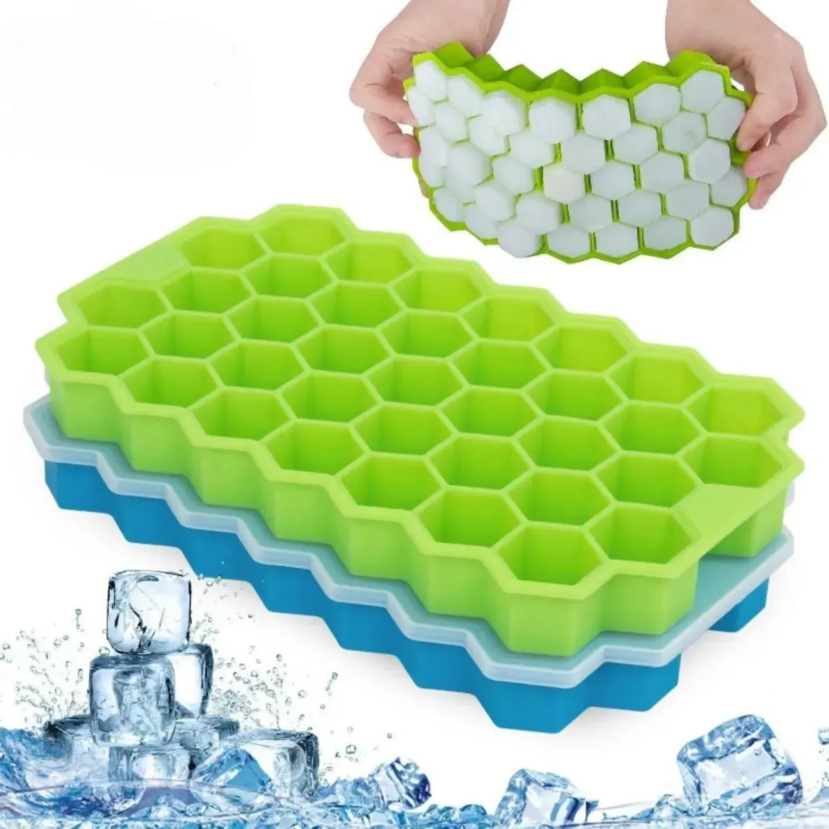 Plateau à glaçons en silicone à nid d'abeille avec couvercle
