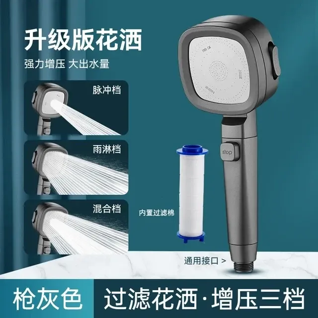 Pommeau de douche pressurisé avec filtre, 3 modes, haute pression et grand débit 12
