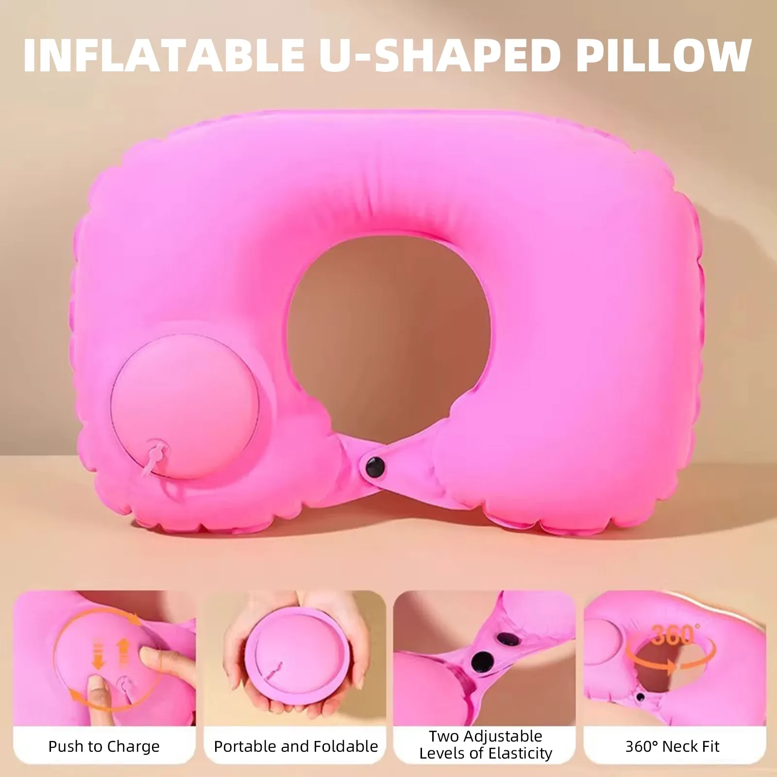 Oreiller de voyage gonflable en forme de U, coussin de soutien cervical portable, confortable, idéal pour dormir 9