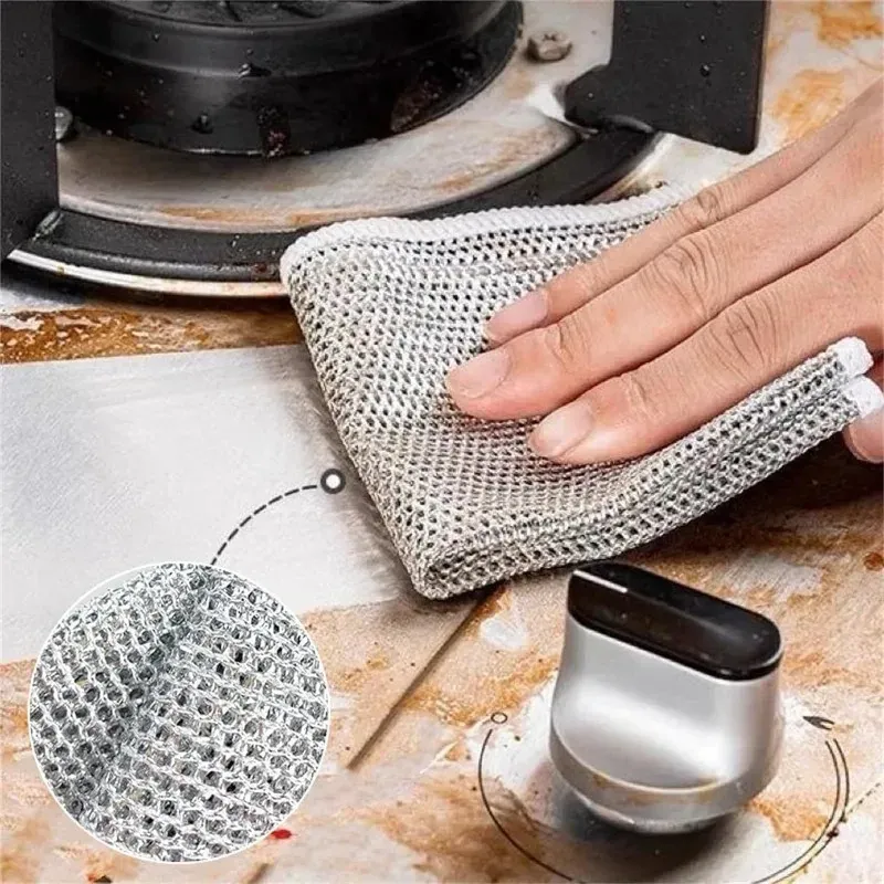 Lot de 5 ou 20 torchons en fil d'acier épaissi à double couche, anti-rayures, pour grill et vaisselle 2