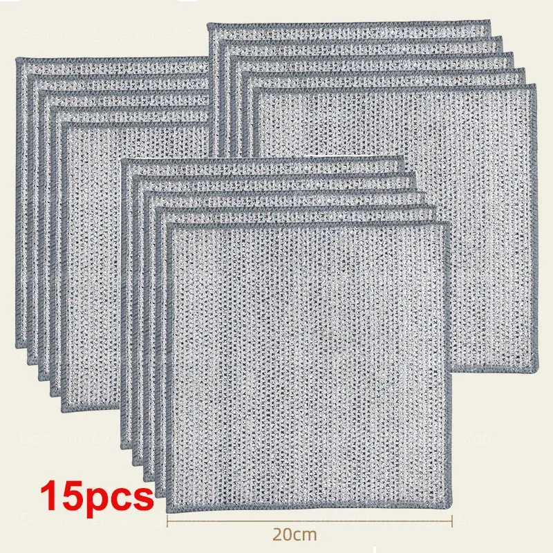 Lot de 5 ou 20 torchons en fil d'acier épaissi à double couche, anti-rayures, pour grill et vaisselle 9