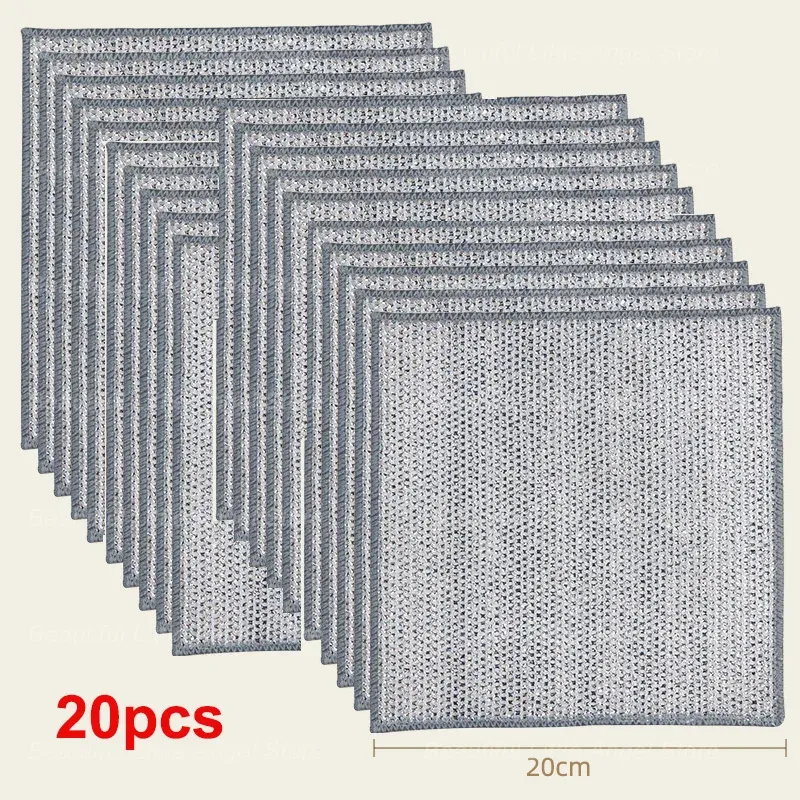 Lot de 5 ou 20 torchons en fil d'acier épaissi à double couche, anti-rayures, pour grill et vaisselle 10