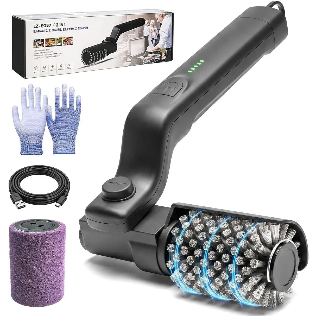 Brosse de nettoyage électrique rechargeable sans fil pour barbecue, grilles en fer, gaz et charbon de bois - Image 1