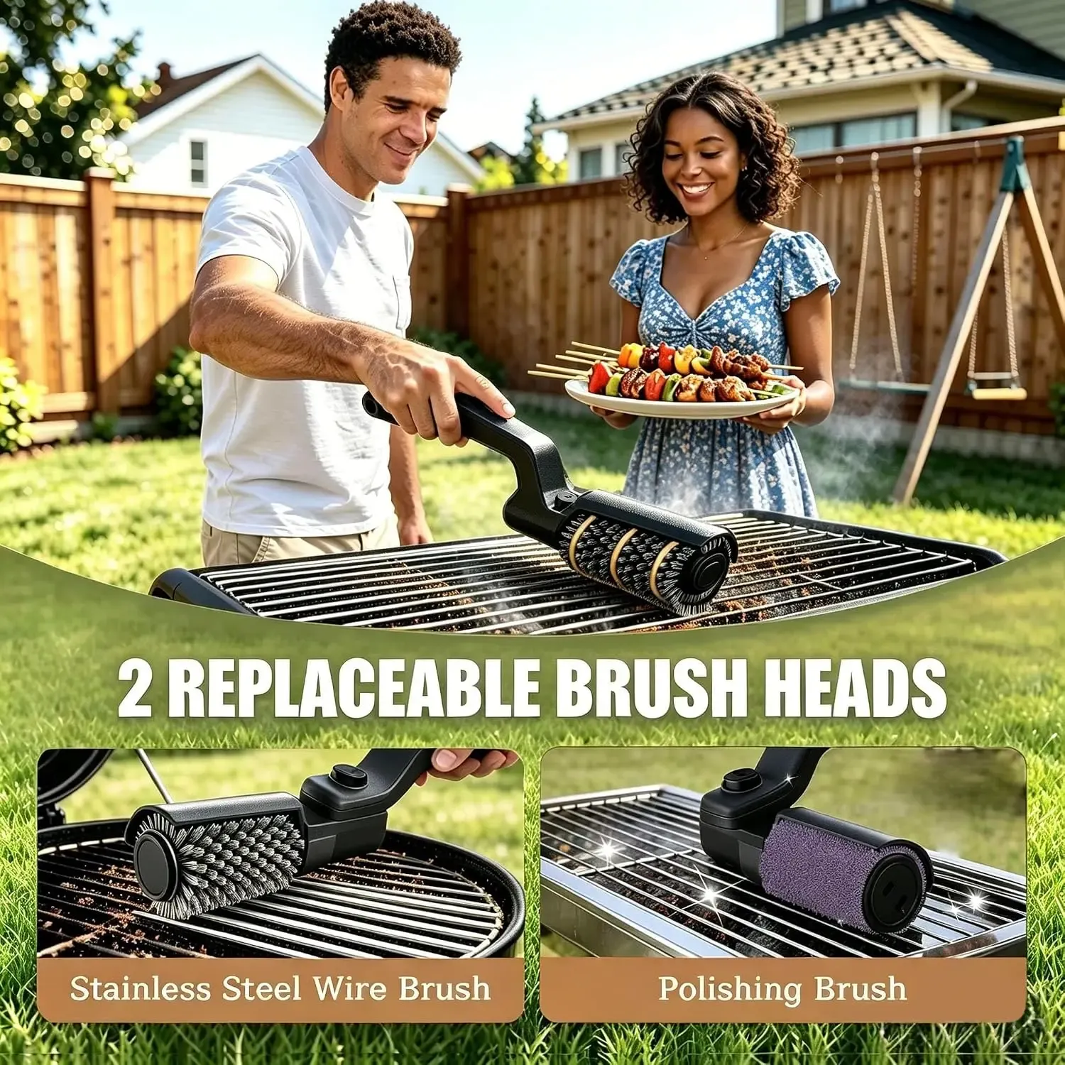 Brosse de nettoyage électrique rechargeable sans fil pour barbecue, grilles en fer, gaz et charbon de bois 3