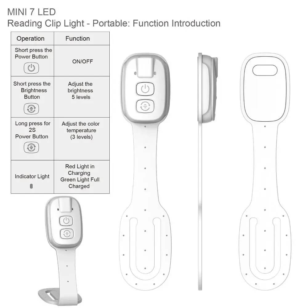 Lampe de lecture LED rechargeable 2 en 1 à pince, ultra-fine, luminosité réglable, format compact pour le voyage 2