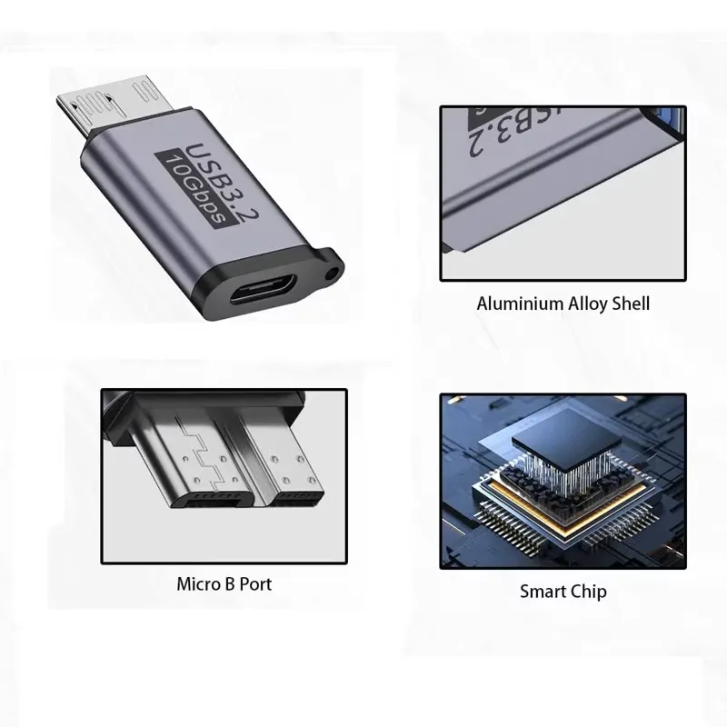 Adaptateur USB-C femelle vers micro-B USB 3.0, 10 Gbit/s 4