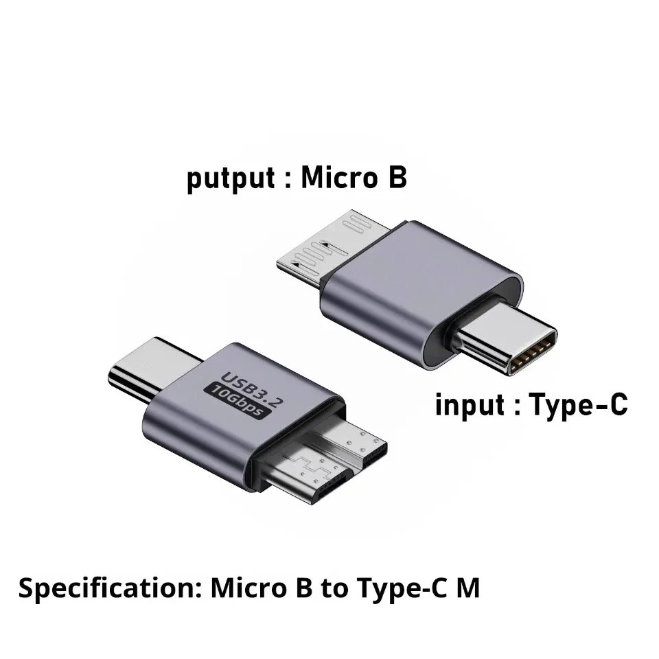 Adaptateur USB-C vers Micro-B, vue de dessus