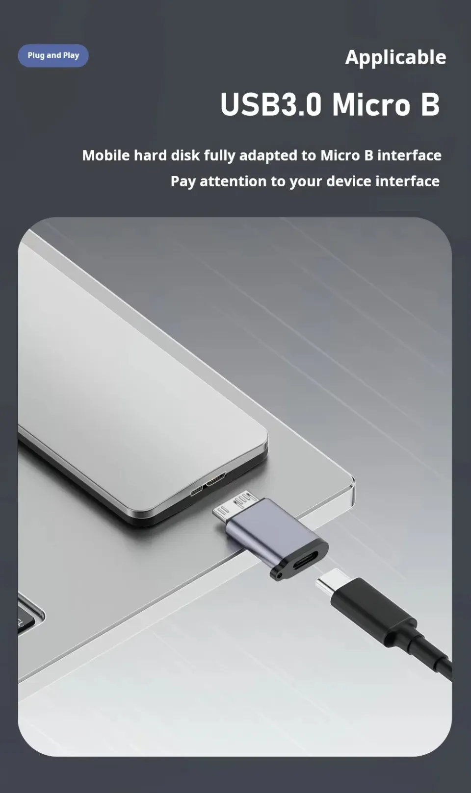 Adaptateur USB-C vers Micro-B, vue latérale