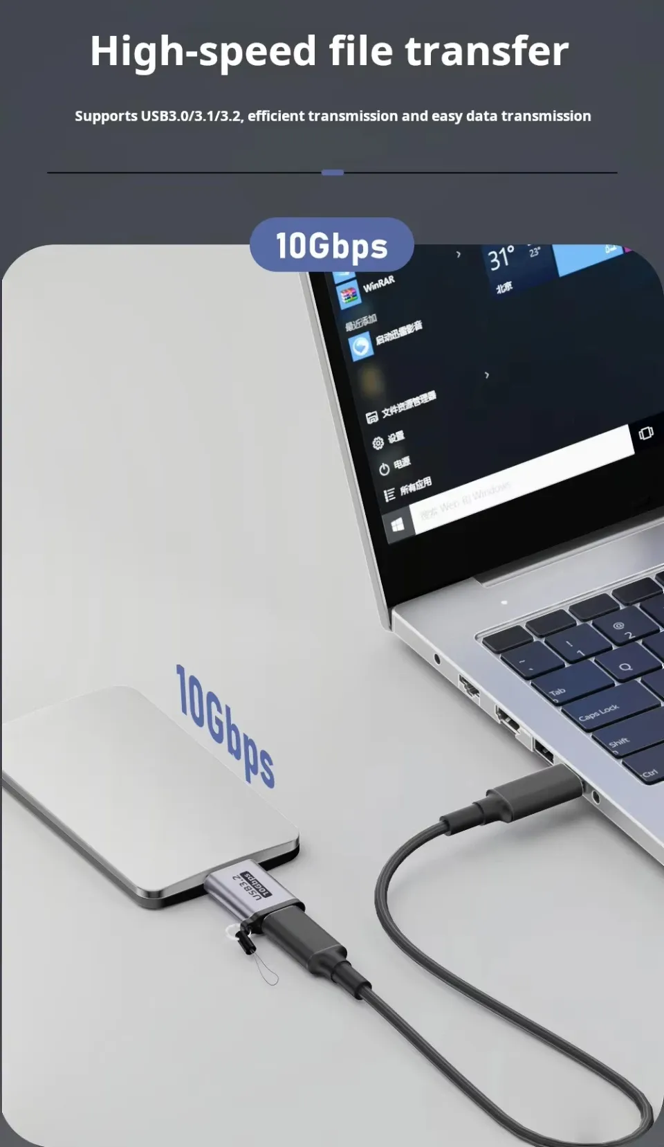 Adaptateur USB-C vers Micro-B, détail des connecteurs