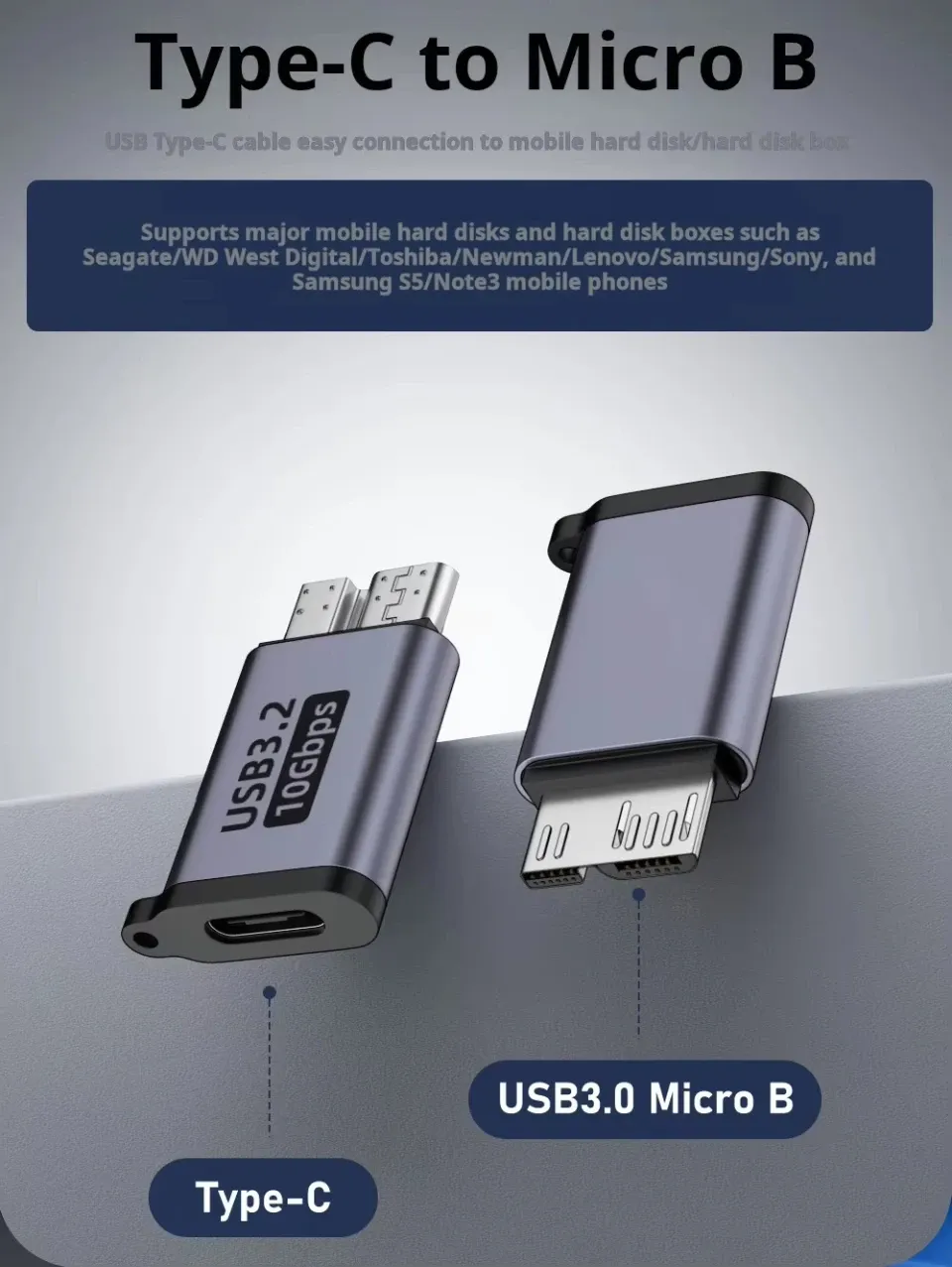 Adaptateur USB-C vers Micro-B, détail du design