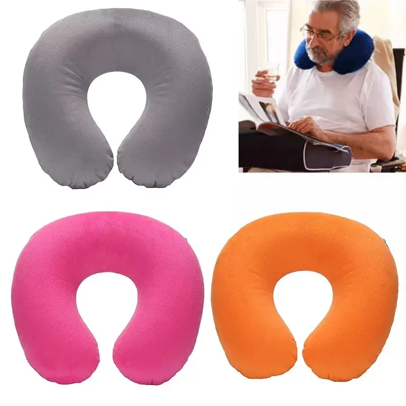 Oreiller de voyage gonflable pour voiture, avion et bureau, avec couverture courte en peluche, lot de 1, 3 ou 4 pièces