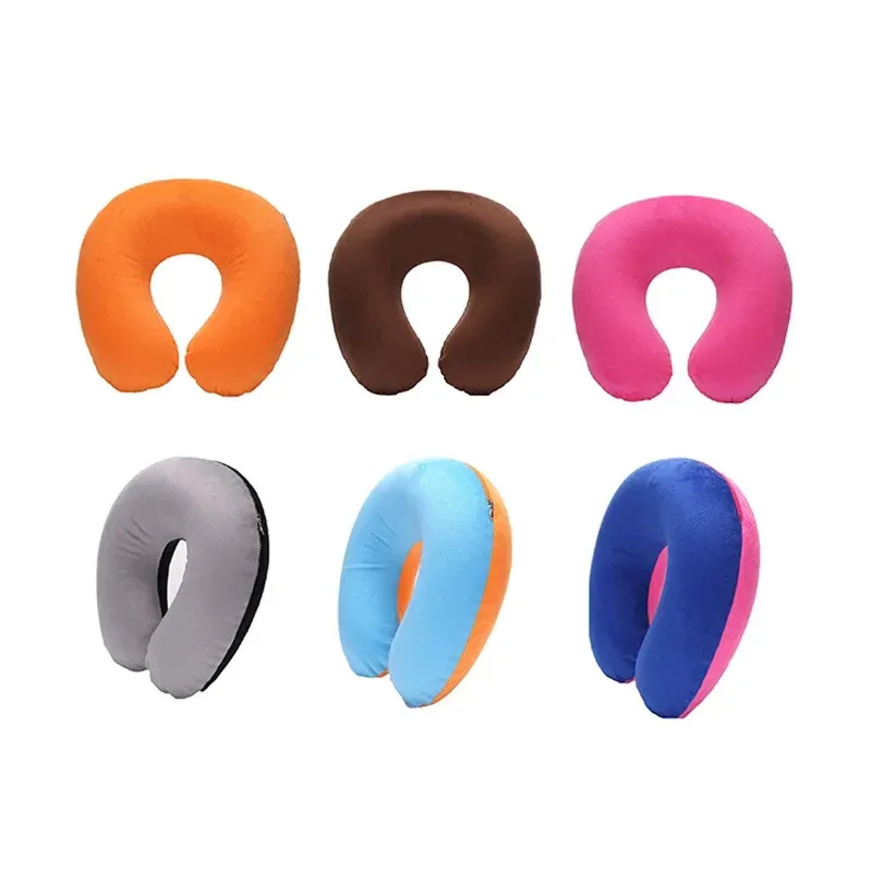 Oreiller de voyage gonflable pour voiture, avion et bureau, avec couverture courte en peluche, lot de 1, 3 ou 4 pièces 3