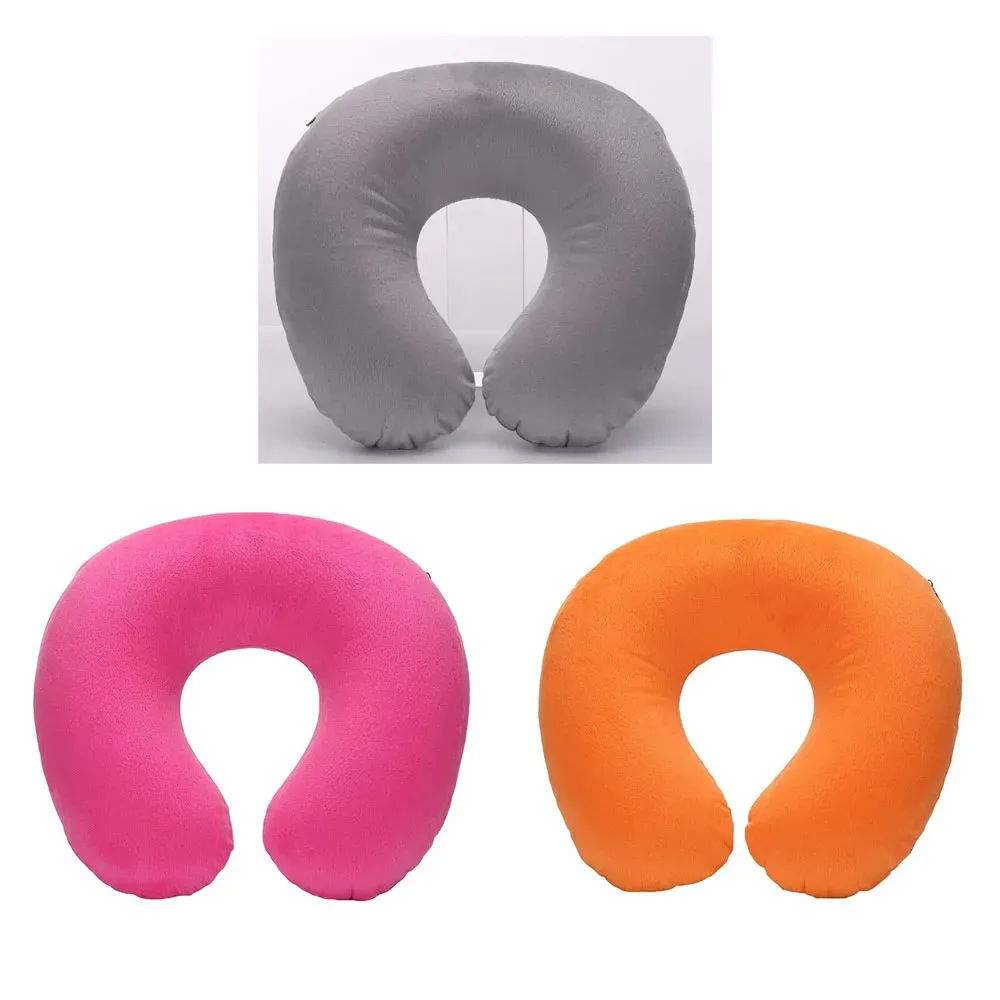 Oreiller de voyage gonflable pour voiture, avion et bureau, avec couverture courte en peluche, lot de 1, 3 ou 4 pièces 23