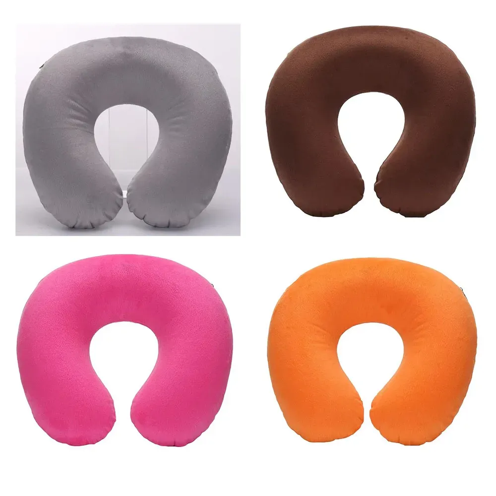 Oreiller de voyage gonflable pour voiture, avion et bureau, avec couverture courte en peluche, lot de 1, 3 ou 4 pièces 25