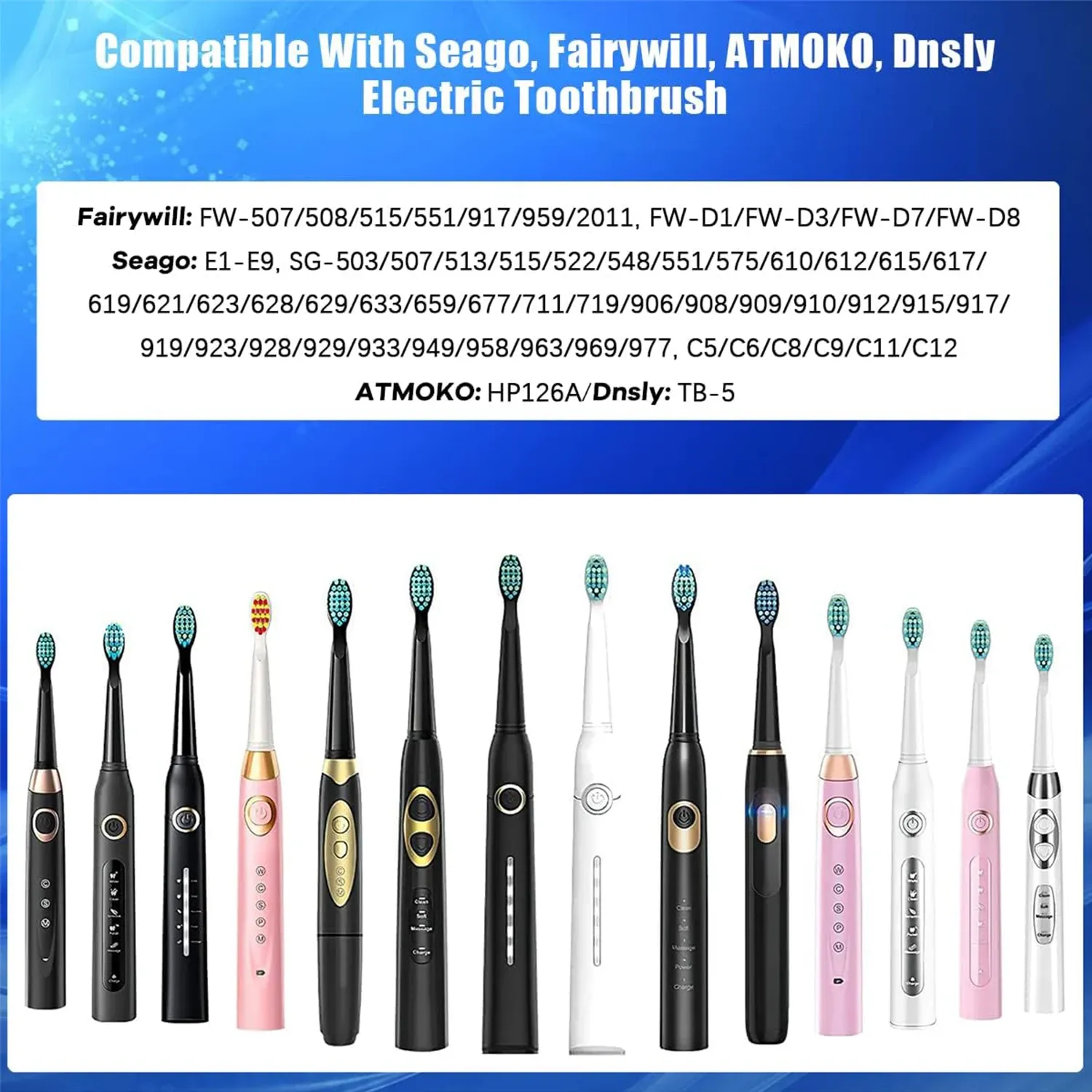 Têtes de brosse de rechange pour brosse à dents électrique SEAGO, lot de 4, 5, 10 ou 20 pièces, compatibles SG910, SG507, SG958, SG515, SG949, SG575 et SG551 2
