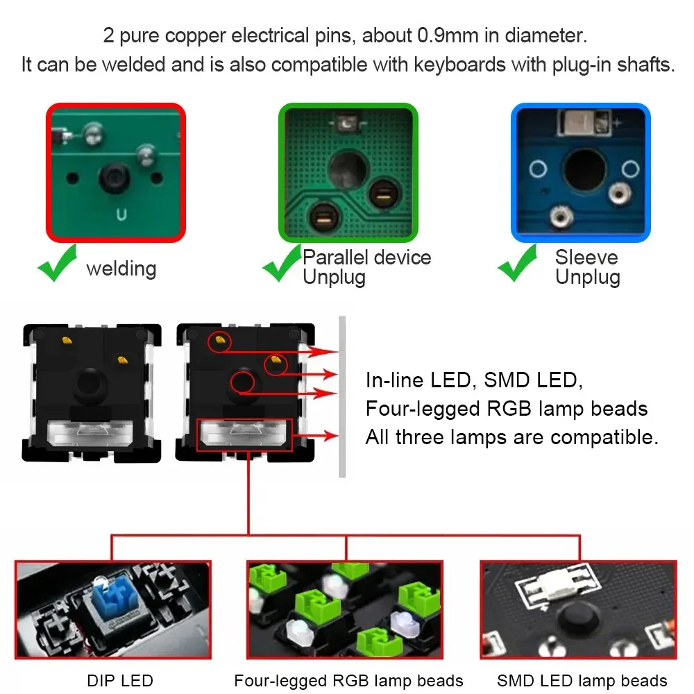 Commutateurs REDRAGON SMD RGB MX 3 broches, à clic, linéaires, tactiles et silencieux, rouge, bleu, noir, marron et violet, pour claviers mécaniques rétroéclairés 2