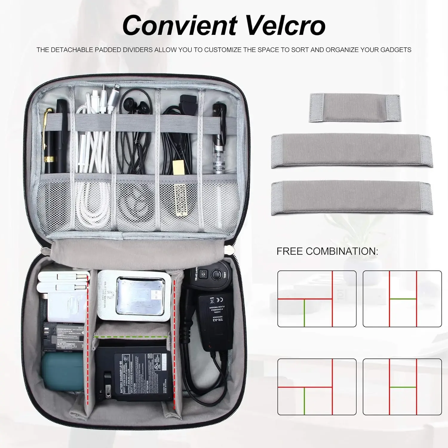 Sac de rangement pour câbles 3 tailles, étui de voyage portable pour câbles et chargeurs 2