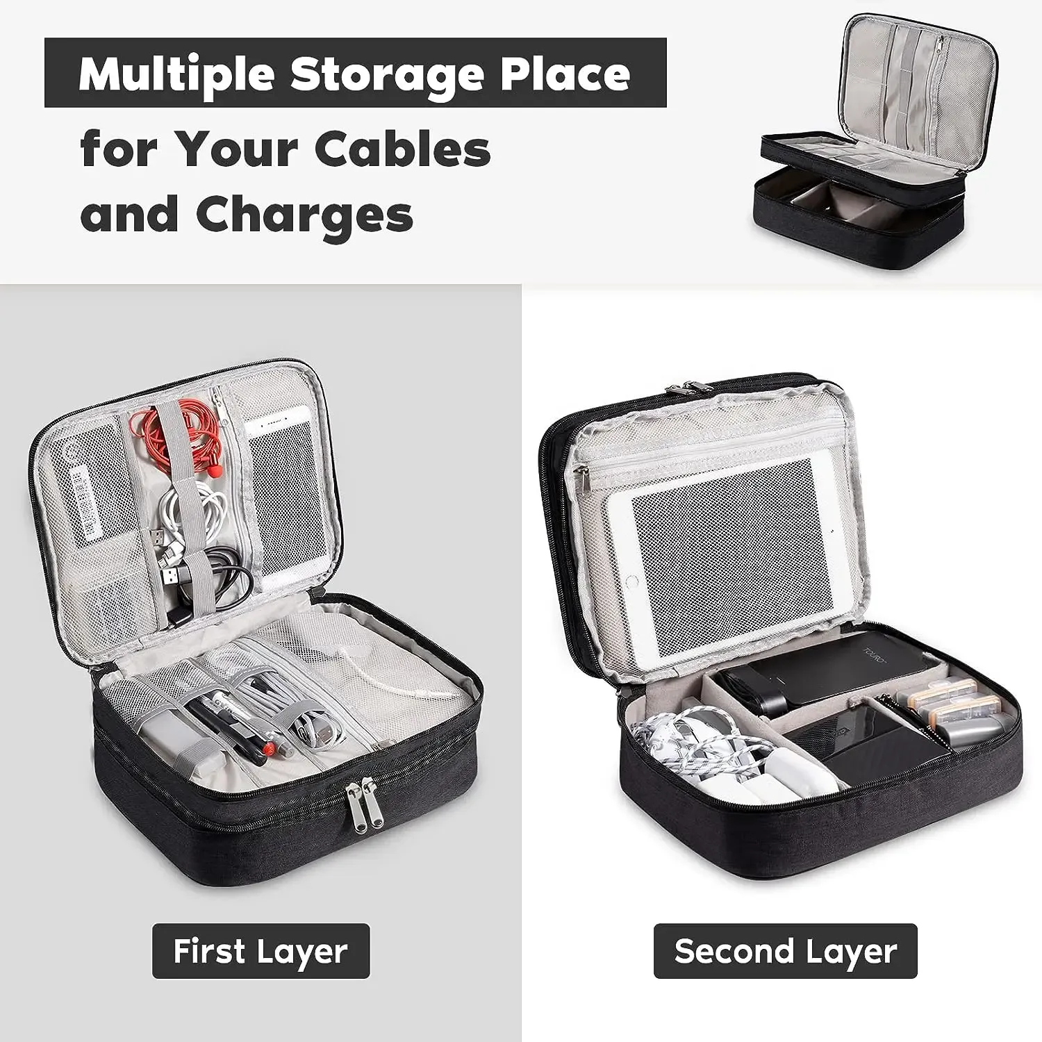 Sac de rangement pour câbles 3 tailles, étui de voyage portable pour câbles et chargeurs 4