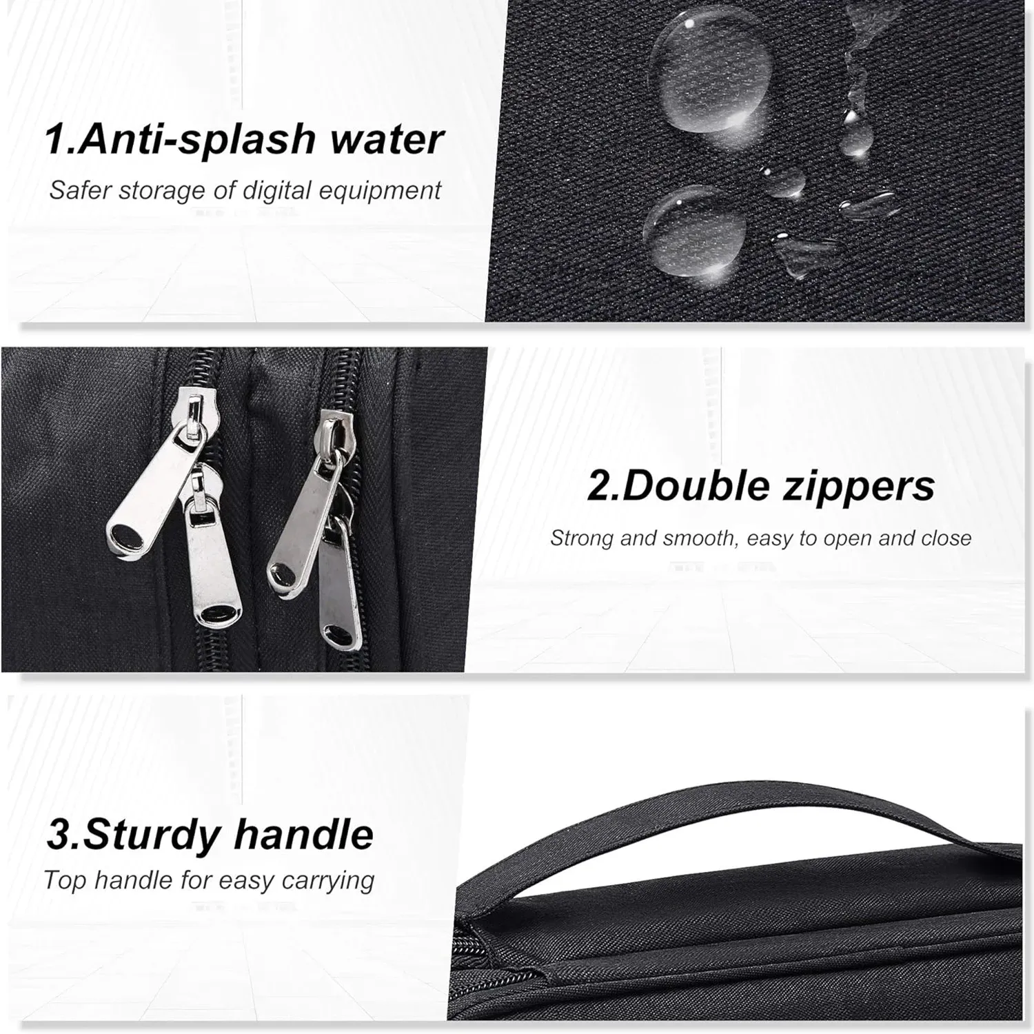 Sac de rangement pour câbles 3 tailles, étui de voyage portable pour câbles et chargeurs 5