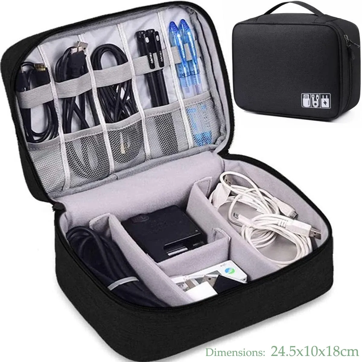 Sac de rangement pour câbles 3 tailles, étui de voyage portable pour câbles et chargeurs 11