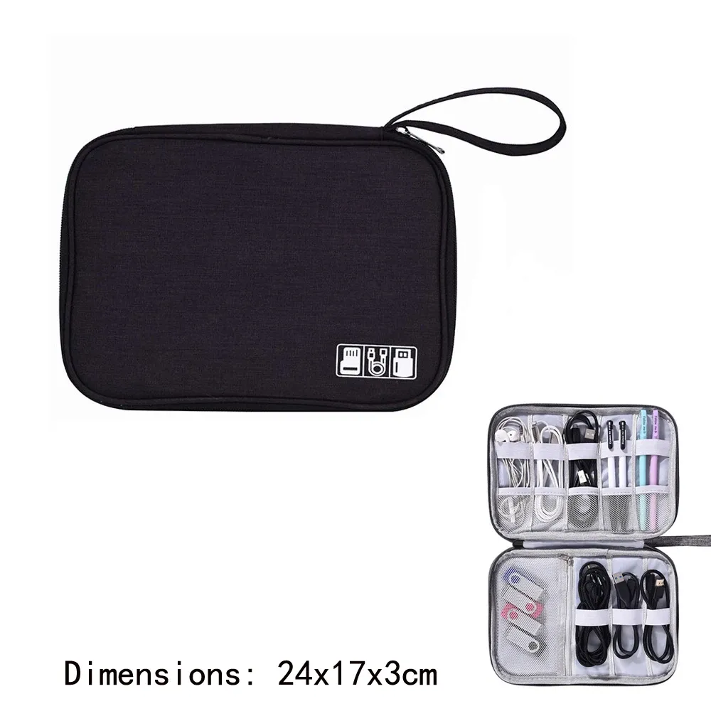 Sac de rangement pour câbles 3 tailles, étui de voyage portable pour câbles et chargeurs 16