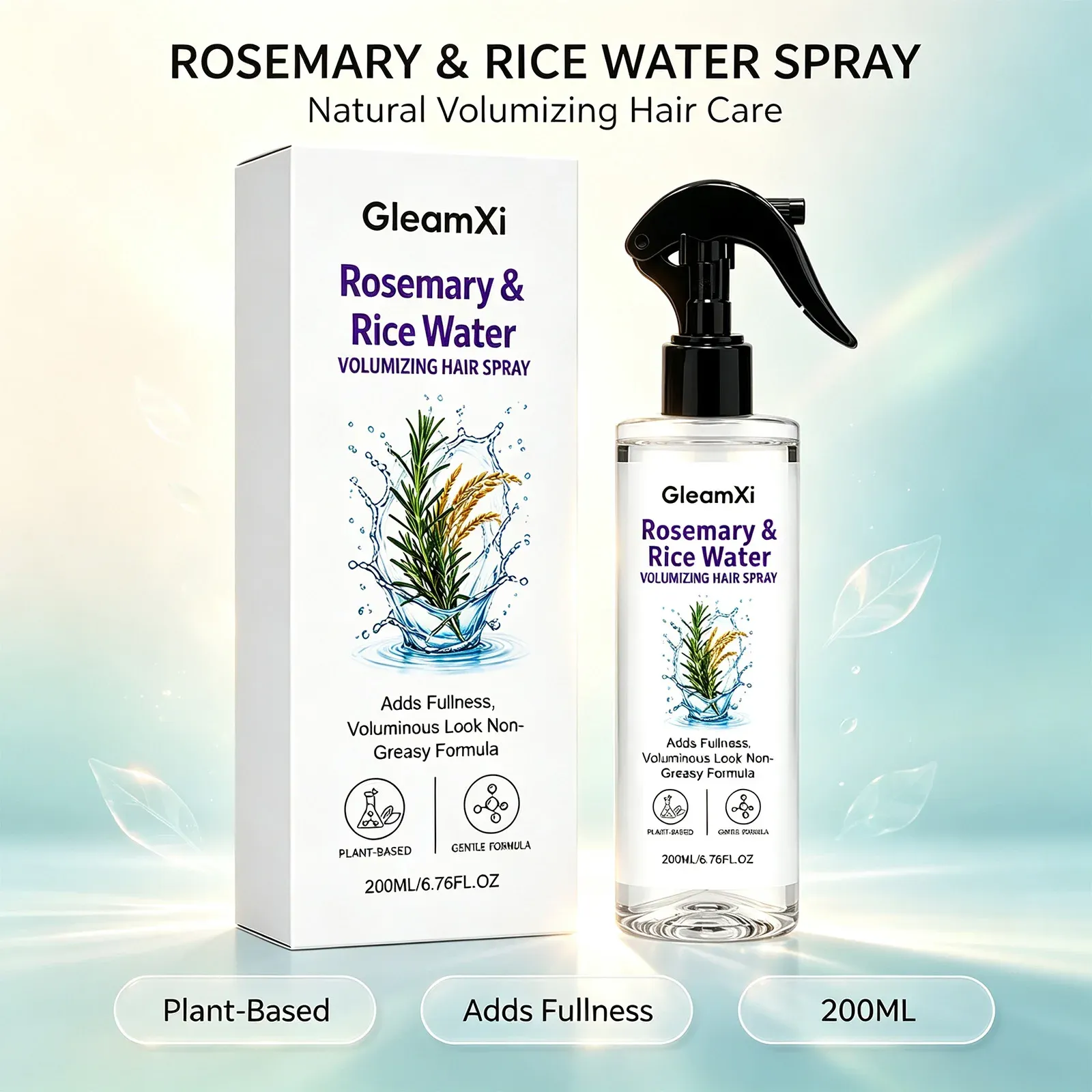Spray Volumisant à l'Eau de Riz et Romarin pour Racines, Léger et Non Gras, 200 ml 1