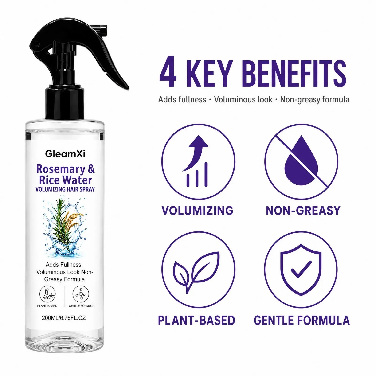Spray Volumisant à l'Eau de Riz et Romarin pour Racines, Léger et Non Gras, 200 ml 2