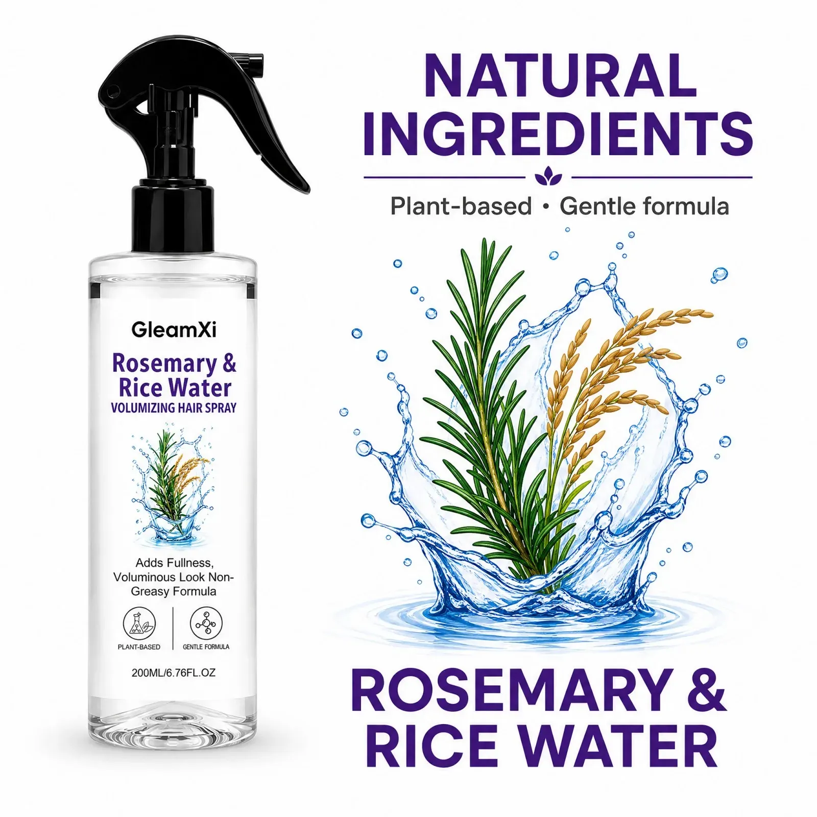 Spray Volumisant à l'Eau de Riz et Romarin pour Racines, Léger et Non Gras, 200 ml 3