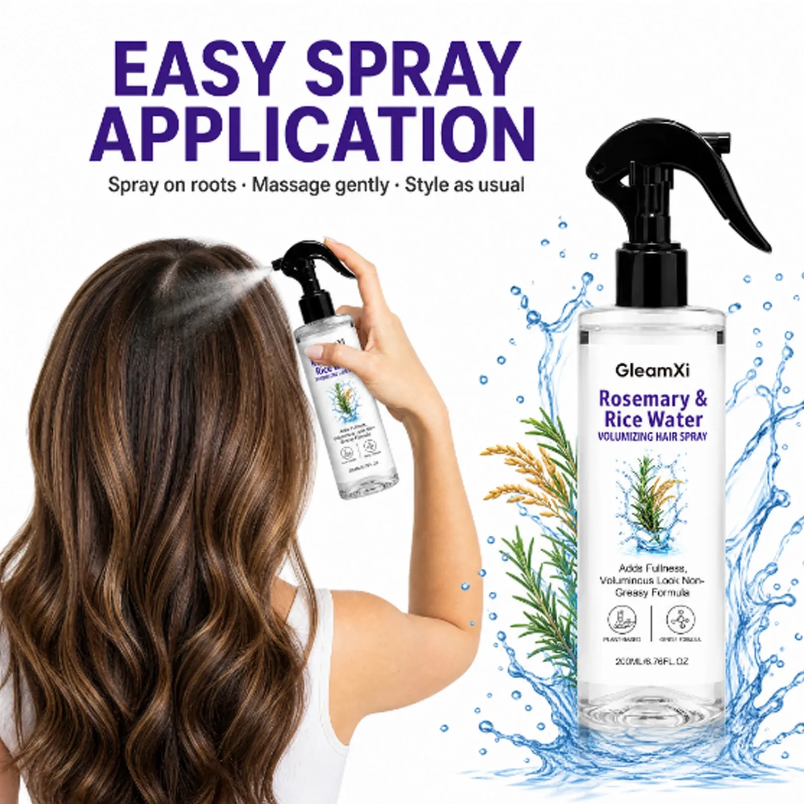 Spray Volumisant à l'Eau de Riz et Romarin pour Racines, Léger et Non Gras, 200 ml 4