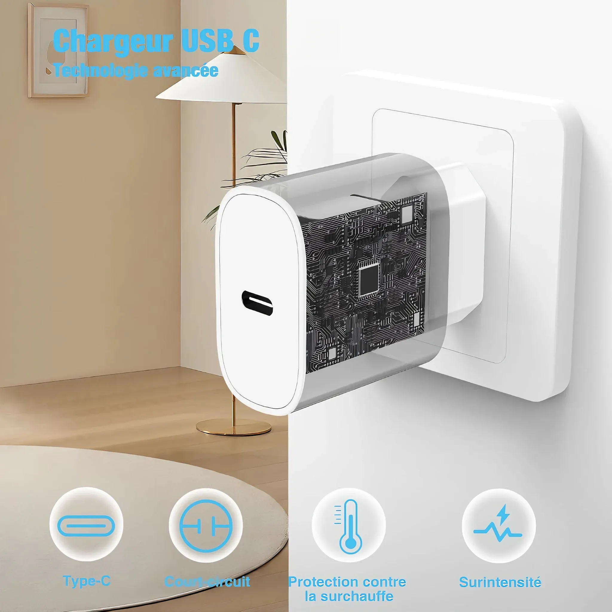 Chargeur de voyage USB-C PD 35W pour iPhone 17 Air/16/15/14/13/12/11, Pro Max, XS, XR et Samsung, prise UE, avec boîte de vente au détail 3