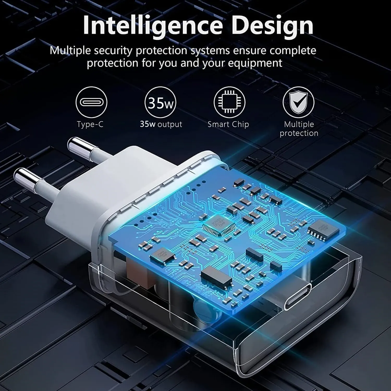 Chargeur de voyage USB-C PD 35W pour iPhone 17 Air/16/15/14/13/12/11, Pro Max, XS, XR et Samsung, prise UE, avec boîte de vente au détail 2