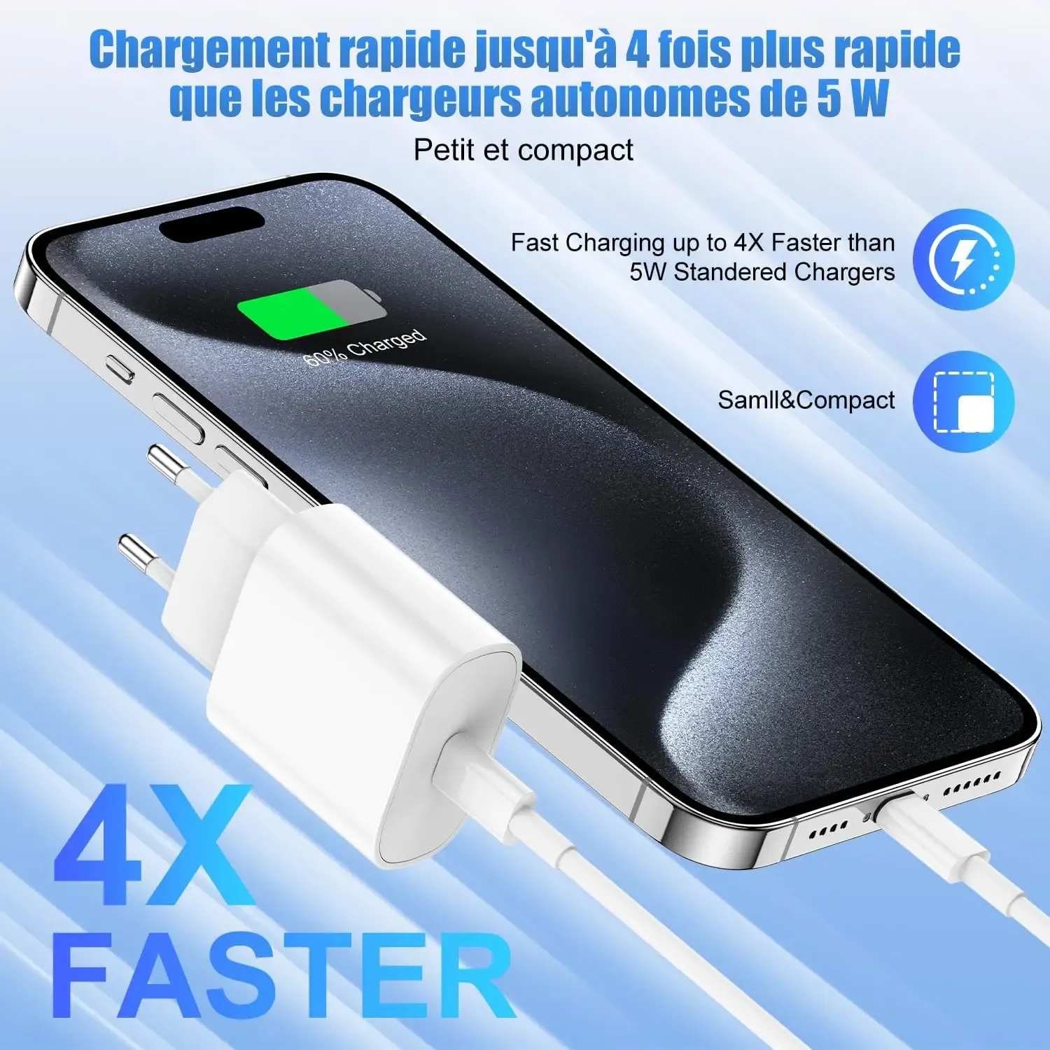Chargeur rapide connecté à un smartphone