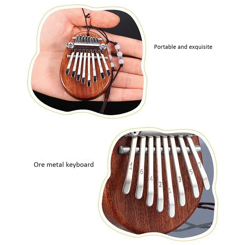 Piano à pouce 8 touches, Mini Kalimba exquis, piano à doigts portable, marimba pendentif, cadeau musical, clavier 8 touches, instrument de musique 3