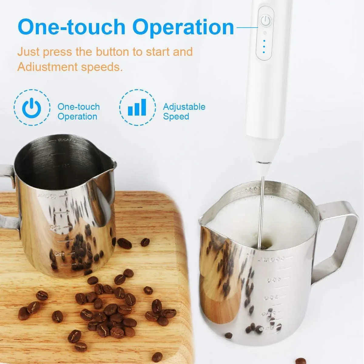 Mousseur à lait USB rechargeable, 3 vitesses, mini batteur électrique pour café 6