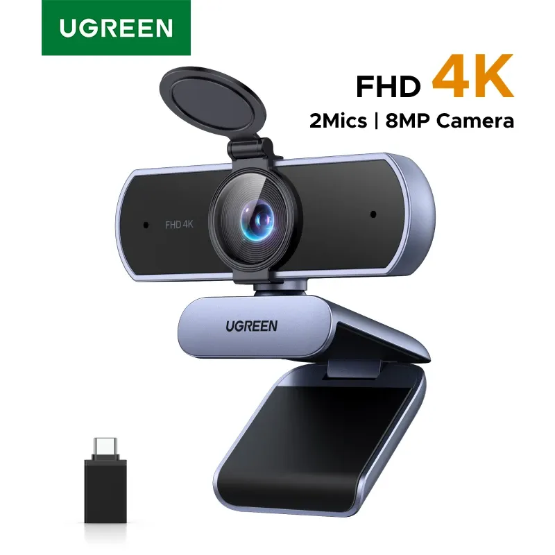 Webcam 4K FHD 1080P 8 MP pour PC, mise au point automatique PDAF, double microphone à réduction de bruit IA, webcam compatible avec Zoom, Teams et Google Meet