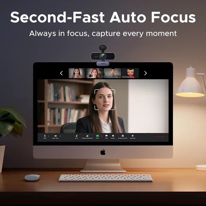 Webcam 4K FHD 1080P 8 MP pour PC, mise au point automatique PDAF, double microphone à réduction de bruit IA, webcam compatible avec Zoom, Teams et Google Meet 5