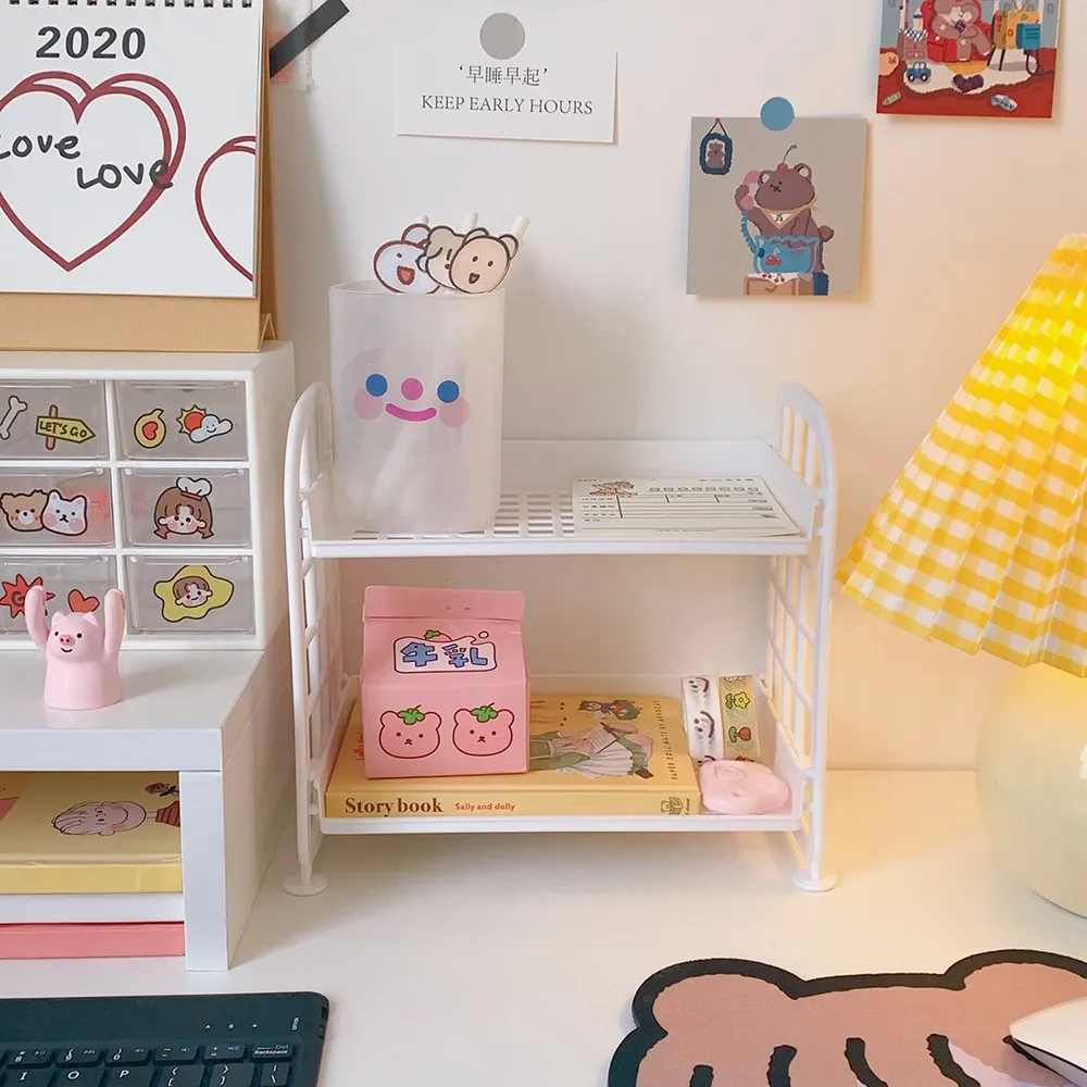 Étagère de bureau à double niveau, pliable, pour fournitures scolaires, bureau, maison et dortoir 2