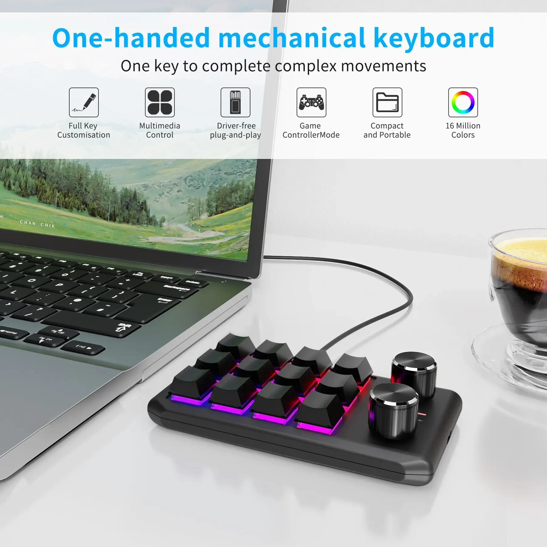 Macropad mécanique Bluetooth programmable 12 touches avec 2 boutons RVB, compatible switches Hotswap 2