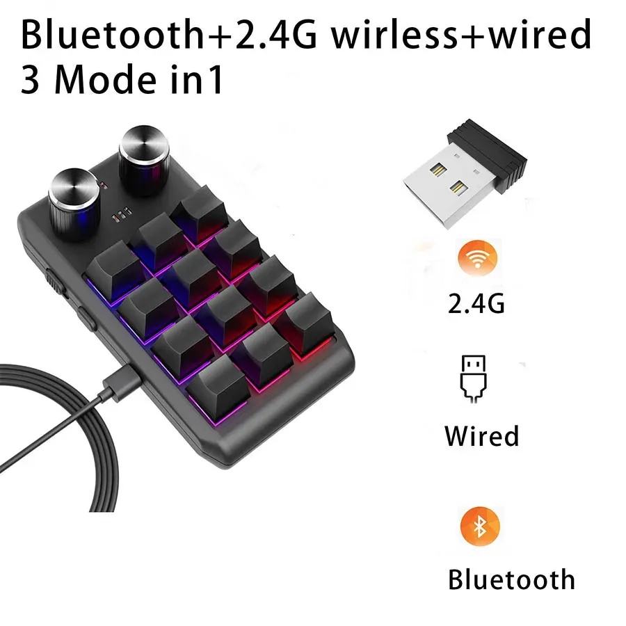 Macropad mécanique Bluetooth programmable 12 touches avec 2 boutons RVB, compatible switches Hotswap 7