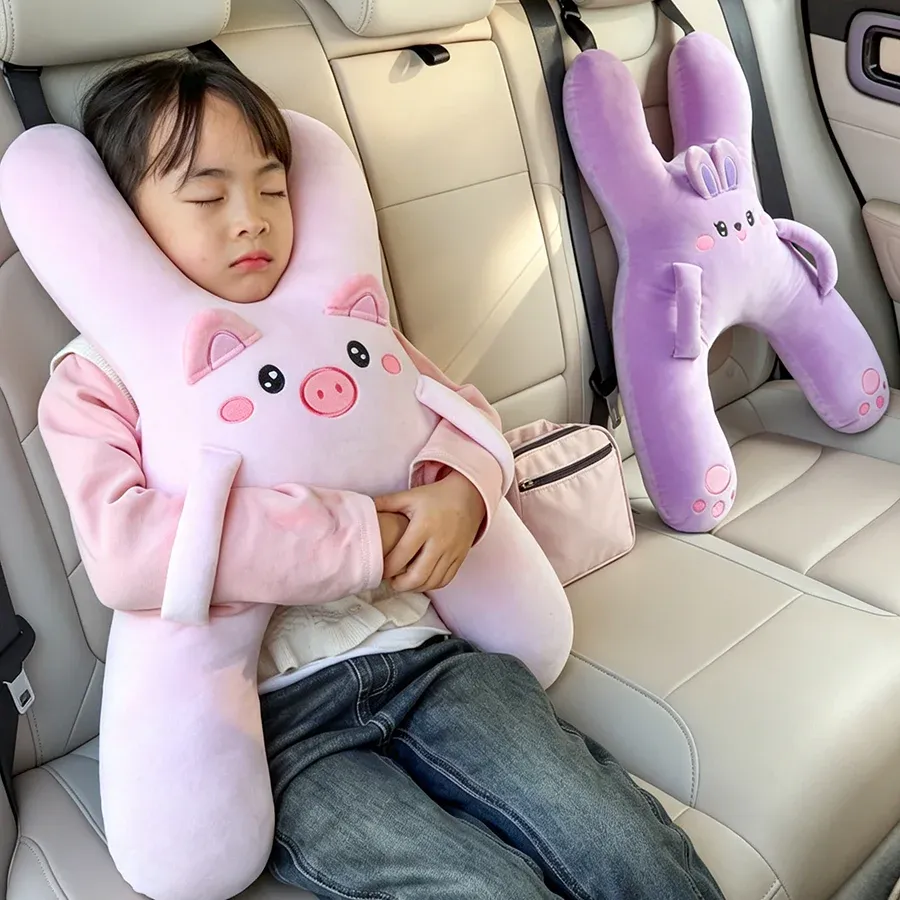 Coussin de nuque pour enfant à fixer sur la ceinture de sécurité, pour un maintien de la tête et un sommeil confortable pendant les longs trajets 2