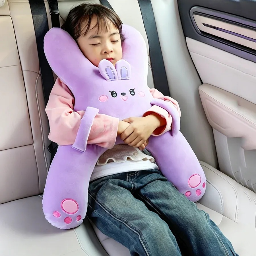 Coussin de nuque pour enfant à fixer sur la ceinture de sécurité, pour un maintien de la tête et un sommeil confortable pendant les longs trajets 4