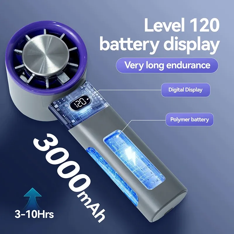 Mini ventilateur portatif sans pales à 120 vitesses, rechargeable, avec refroidissement instantané et mode glace 2