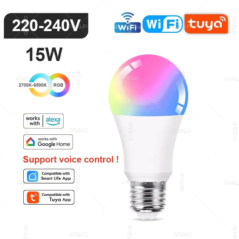 Ampoule LED intelligente Tuya E14 à intensité variable, WiFi, Zigbee et Bluetooth, 2700–6500 K, RVB, compatible Alexa et Google 14