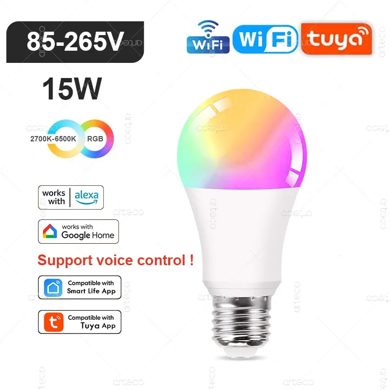 Ampoule LED intelligente Tuya E14 à intensité variable, WiFi, Zigbee et Bluetooth, 2700–6500 K, RVB, compatible Alexa et Google 15