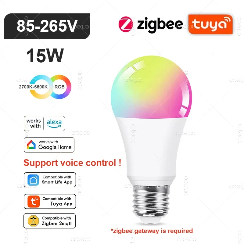 Ampoule LED intelligente Tuya E14 à intensité variable, WiFi, Zigbee et Bluetooth, 2700–6500 K, RVB, compatible Alexa et Google 13
