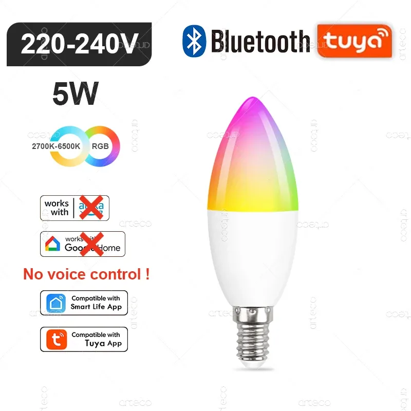 Ampoule LED intelligente Tuya E14 à intensité variable, WiFi, Zigbee et Bluetooth, 2700–6500 K, RVB, compatible Alexa et Google 9