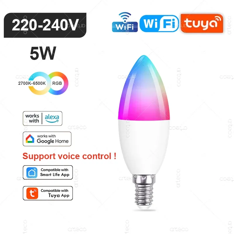 Ampoule LED intelligente Tuya E14 à intensité variable, WiFi, Zigbee et Bluetooth, 2700–6500 K, RVB, compatible Alexa et Google 8