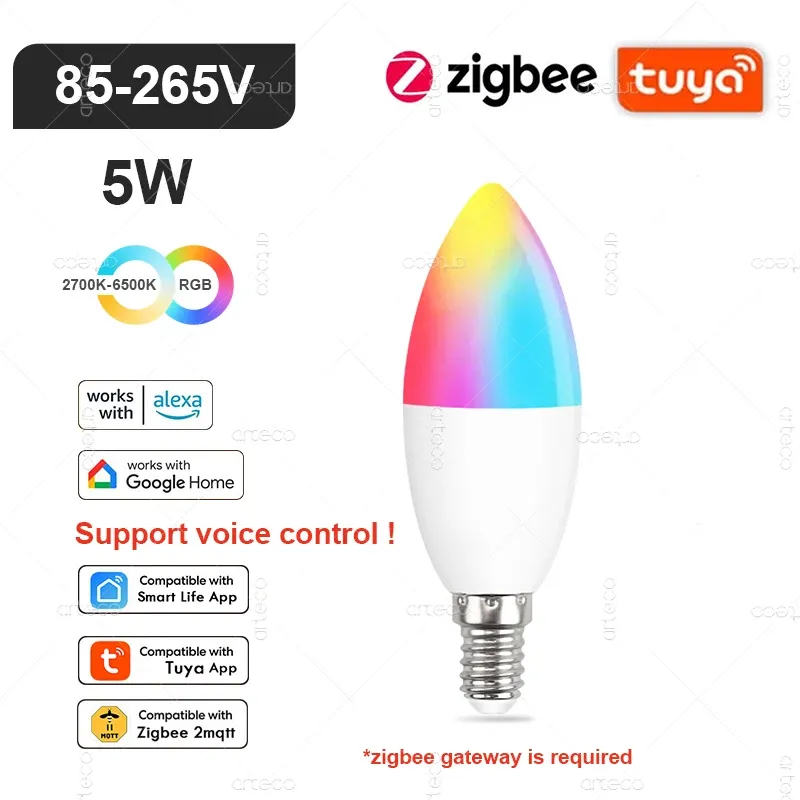 Ampoule LED intelligente Tuya E14 à intensité variable, WiFi, Zigbee et Bluetooth, 2700–6500 K, RVB, compatible Alexa et Google 7